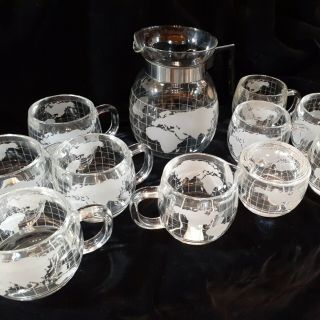 Nestle World Globe Coffee Pot Creamer Sugar 8 Mugs Great Vintage Set 1970’s
