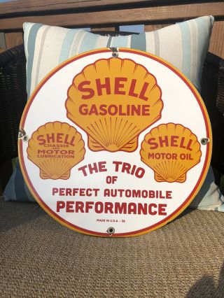Old Vintage Dated 1936 Shell Motor Oil Porcelain Gas Station Pump Gasoline Sign