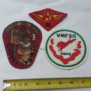3 Wwii Ww2 Usmc Cherry Point Aviation Squadron Patch Vmf - 211 Wake 3rd Air Wing