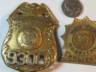 Vintage York Hospital Police Sergeant Badge Pin Back Full Size & Cap Device