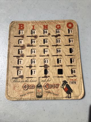 Vintage Old Crow Bourbon Whiskey Bingo Game Card Sign Kentucky 1940’s Stitched