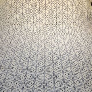 Vintage Crocheted Lace Tablecloth Or Bedspread.  Ecru,  108 " X 64 "