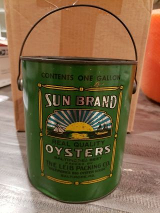 Sun Brand Oysters,  Baltimore,  Md 1 Gallon Tin Oyster Can -