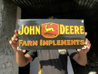 Porcelain John Deere Farm Implements Enamel Sign Size 18 " X 8 " Inches