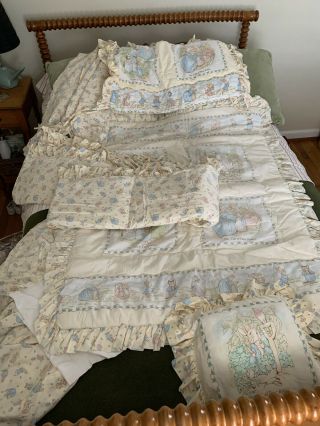 Vintage Quiltex Crib Set Beatrix Potter Quilt Dust Sheet Pillow Bumper Headboard