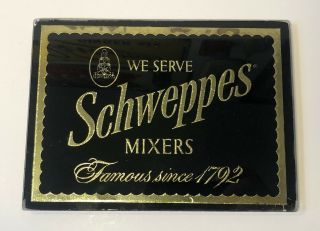 Vtg 1950s Schweppes Mixers Advertising Glass Sign 7.  5”x 5.  5” Beeco Mfg Chicago