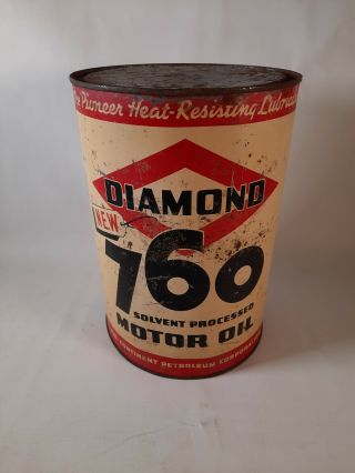 Vintage 5 Qt.  Diamond 760 Motor Oil Tin Can Farm Fresh 30 Cents