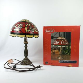 Coca - Cola Tiffany Style Stained Glass Accent Lamp By Alsy Acrylic Shade.