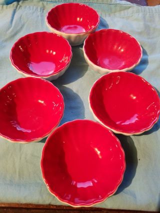 6 Japanese Porcelain Sauce Bowls Red White Pier 1 Imports - 2 3/8 " D X 1 " H