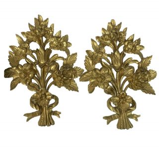 Vintage Mcm Gold Floral Wall Art Made In Italy C1530
