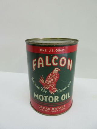 Vintage Falcon Motor Oil 1 Qt.  Can Oscar Bryant Hollis,  Oklahoma Never Filled
