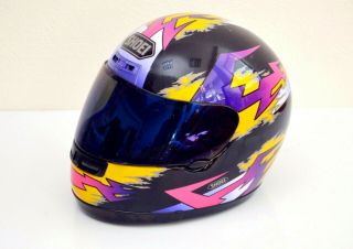 Vintage 90s Shoei Cx - 1 Biker Full Face Motorcycle Racing Helmet Rad Neon Fluo