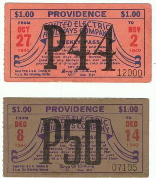 Railway Tram Tickets U S A,  2 No United Electric Rly.  Co. ,  Providence,  R I.  1940