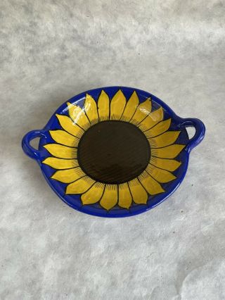 Mexican Folk Art Dish Sunflower Pottery Bowl Earthenware 5.  25 " D Ceramic Trinket￼