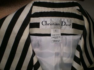 Christian Dior Jacket 1970s Black & White Dramatic Stripe,  Size 6