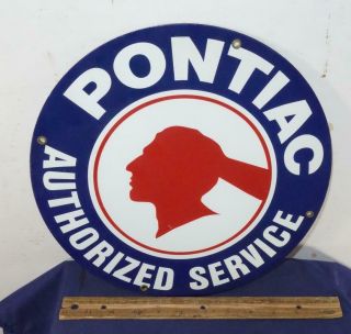 Wall Mount Pontiac Authorized Service Porcelain Round Sign Gas & Oil Advertising