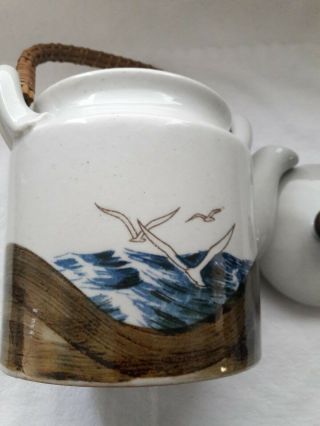 Otagiri Japanese Teapot.  Speckled Stoneware.  Handcrafted Beach Scene. 3