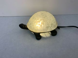 Turtle Lamp - White Mottled Glass Shell - Table Lamp Night Light - Tiffany Style