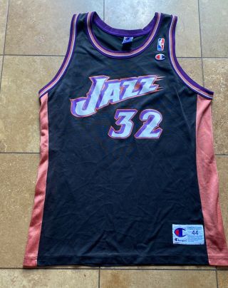 Vintage Champion Utah Jazz Karl Malone 32 Alternate Black Basketball Jersey 44