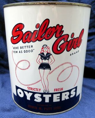 Vintage Sailor Girl Brand Vintage 1 Gallon Oysters Can Tin Chicago,  Il,  Lid
