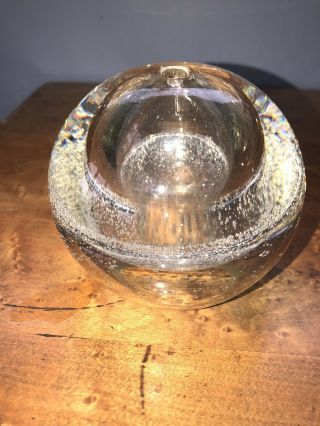 Vtg Clear Round Bubble Art Glass Oil Lamp Paperweight Vase Handmade Poland 4” H