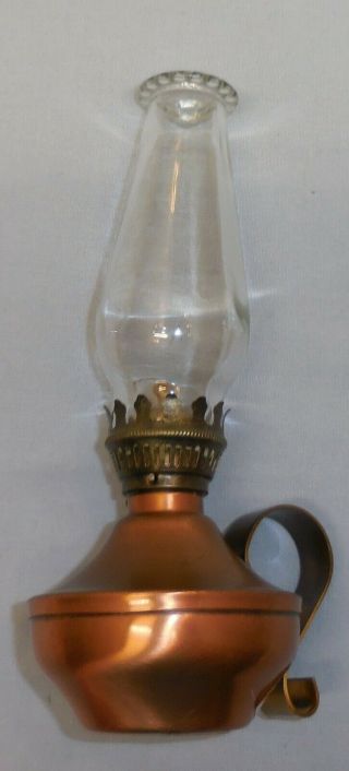 Vintage Small 7.  5 " Copper Kerosene Oil Lamp By Gregorian Made Usa Glass Globe