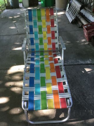 Vintage Webbed Aluminum Lounge Chair,  Rainbow Colors,
