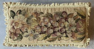Vintage French Style Floral Petit Point Needlepoint Pillow Grapes Hand Made