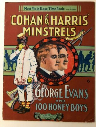 1908 Color Illustrated Cohan & Harris Minstrels Sheet Music