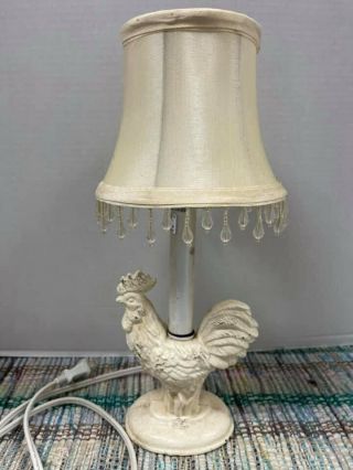 Vintage Heavy Metal (iron) Chicken Lamp With Beaded Shade