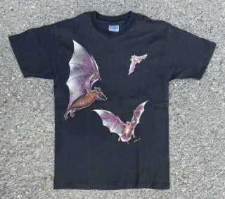 Vintage 90s Bat Double Sided T Shirt Vtg Tee Bats All Over Print Ken Drewke