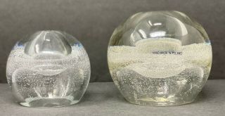 Vtg 2 Hand Blown Round Art Glass Bubble Oil Lamp Paperweight Bud Vase Poland