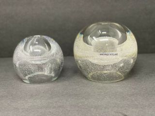 Vtg 2 Hand Blown Round Art Glass Bubble Oil Lamp Paperweight Bud Vase Poland 2