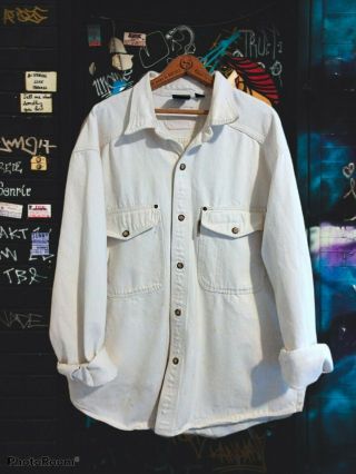 Karl Kani Men ' s Shacket denim Shirt Jacket Vintage 90s oversized large off white 2