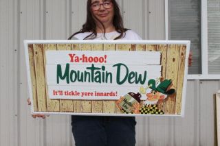Mountain Dew Soda Pop Gas Station 31 " Embossed Metal Sign