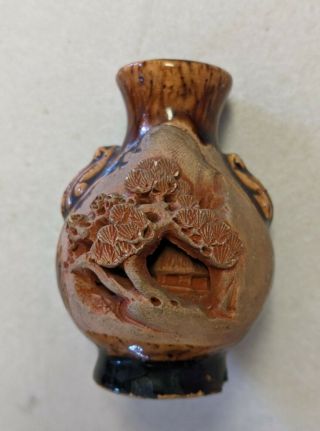 Vintage Handmade Banko Ware 3 " Brown Pottery Miniature Vase Japan