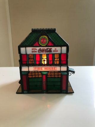 Coca Cola Franklin Stained Glass Fire House 1998 - Lighted - 2