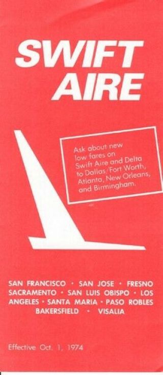 Swift Aire Timetable 1974/10/01