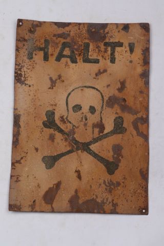 Halt Ww2 German Sign Stop Wwii Skull & Bones Germany Crossbones Plate Iron Rare
