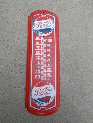 Vintage Pepsi Cola Red Metal Advertising Thermometer Made In Usa