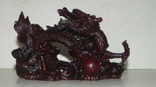 Chinese Feng Shui Red Resin Dragon Figurine Statue Home Decor 8.  5” Long -