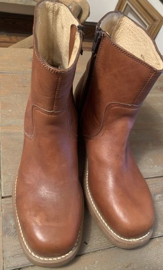 Frye Men ' s Vintage Boot Leather Boots Square Toe Zip Up Sz 9 1/2 Cognac EUC 3
