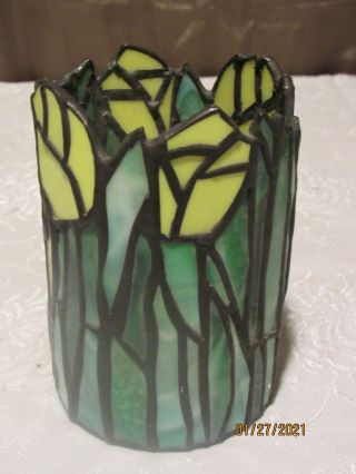 Vintage Stained Glass Lantern Candle Shade 4 1/2 " H X 3 " W Tulip Garden