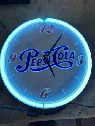 Vintage Neon Pepsi Cola Sign And Clock 12” Diameter