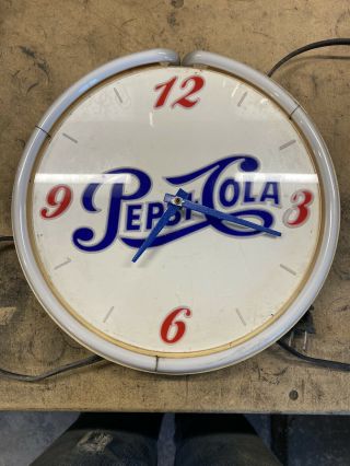 Vintage Neon Pepsi Cola Sign And Clock 12” Diameter 2