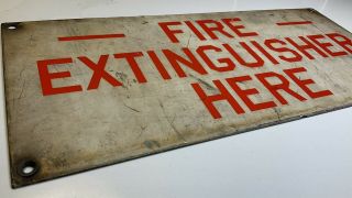 Vintage Steel Porcelain Enamel “fire Extinguisher Here” Sign Gas Oil Red Fireman