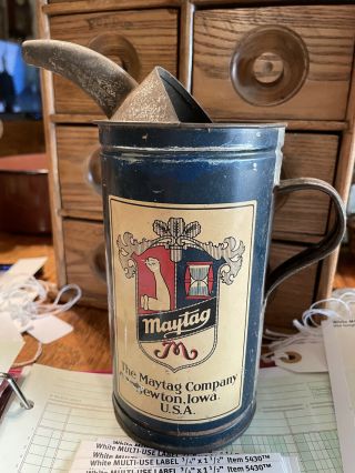 Vintage Maytag Oil & Gas Fuel Mixing Can Tin W/ Handle & Spout