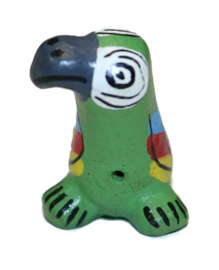 Vintage Mexican Pottery Hand Painted Bird Parrot Toucan 1 3/4 " Whistle