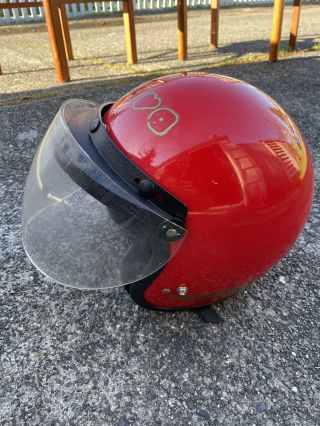 Nava 1 Vintage Italian Open Face Motorcycle Helmet W/visor 1985 Red Gold