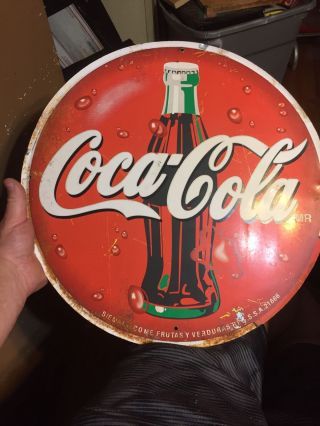 Vintage Coca Cola Sign From Mexico Double Sided 17 1/2” Round